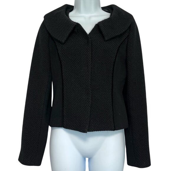 Ann Taylor Textured Wool Jacket Womens Size 0 Black Cropped Tailored Chic - Picture 1 of 11